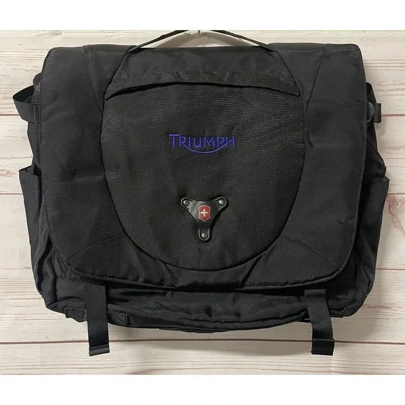 Triumph Motorcycles Victorinox Black Nylon Messenger Pack Bag New Fast Shipping